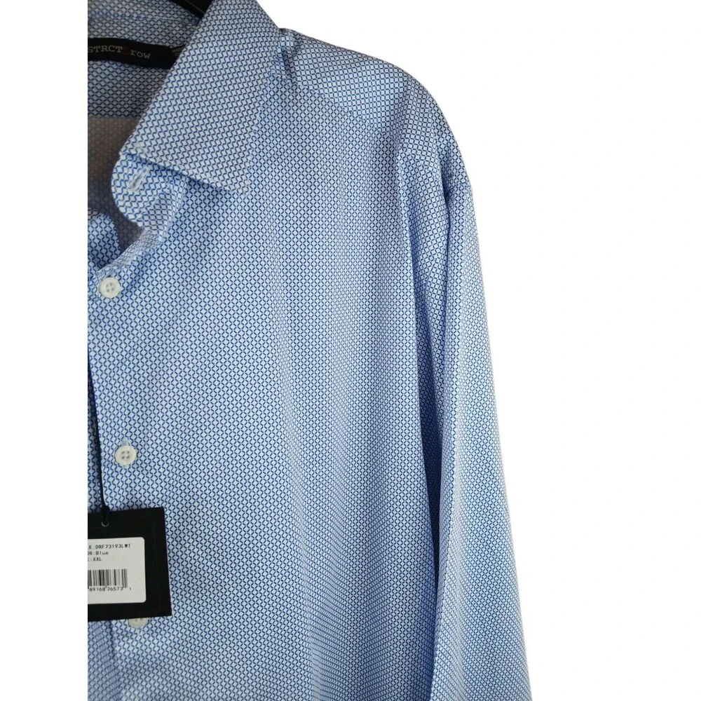 Dstrict&Row Slim Fit Button‎ Front Shirt Men's Size XXL in Blue/White Geo NWT!